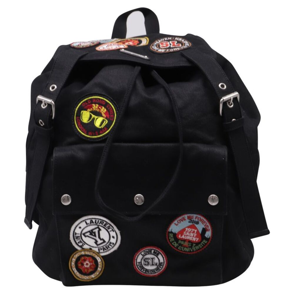 Saint Laurent Noe Patched Backpack in Black Cotton